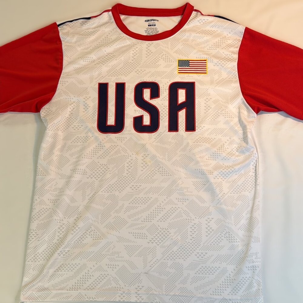 Icon Sports USA Soccer Men White Jersey Shirt Large American Flag - USA letters!